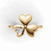 Heart Petal Clover Diamond Ring - 18Kt Gold vermeil